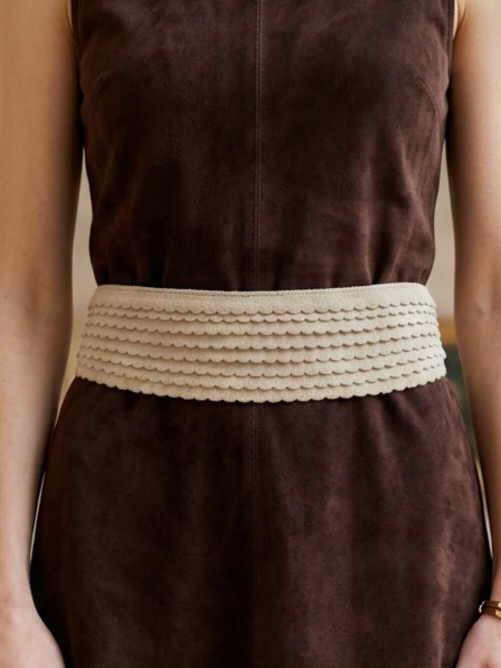 Gap Beige Suede Scalloped Wide Belt Size L